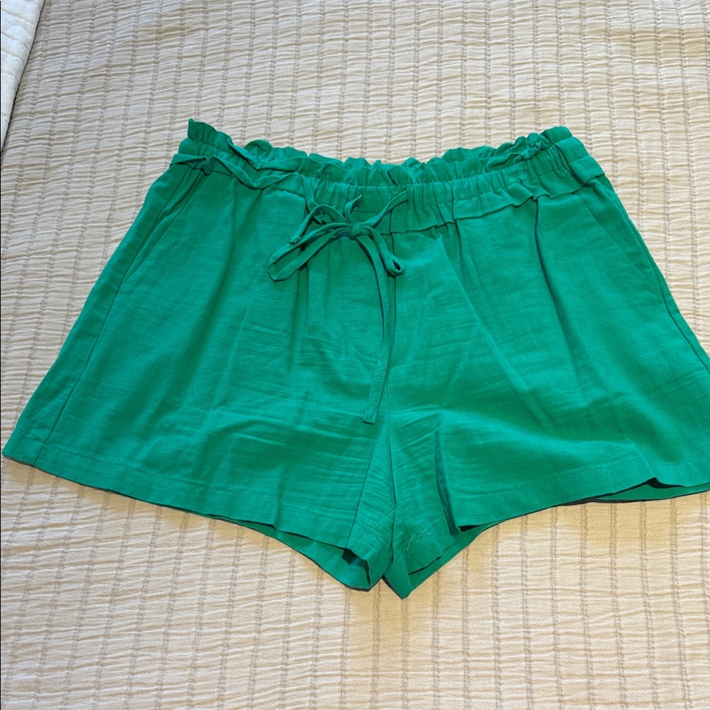 Kelly Green Women's Shorts L Cotton Blend Elastic Waist